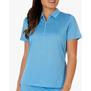 CALLAWAY Womens Quarter Zip Short Sleeve Golf Polo Shirt Large Blue Heather NWT
